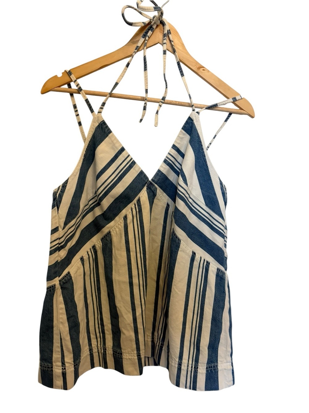 Universal Thread Navy & Cream Striped Halter V-Neck Cami